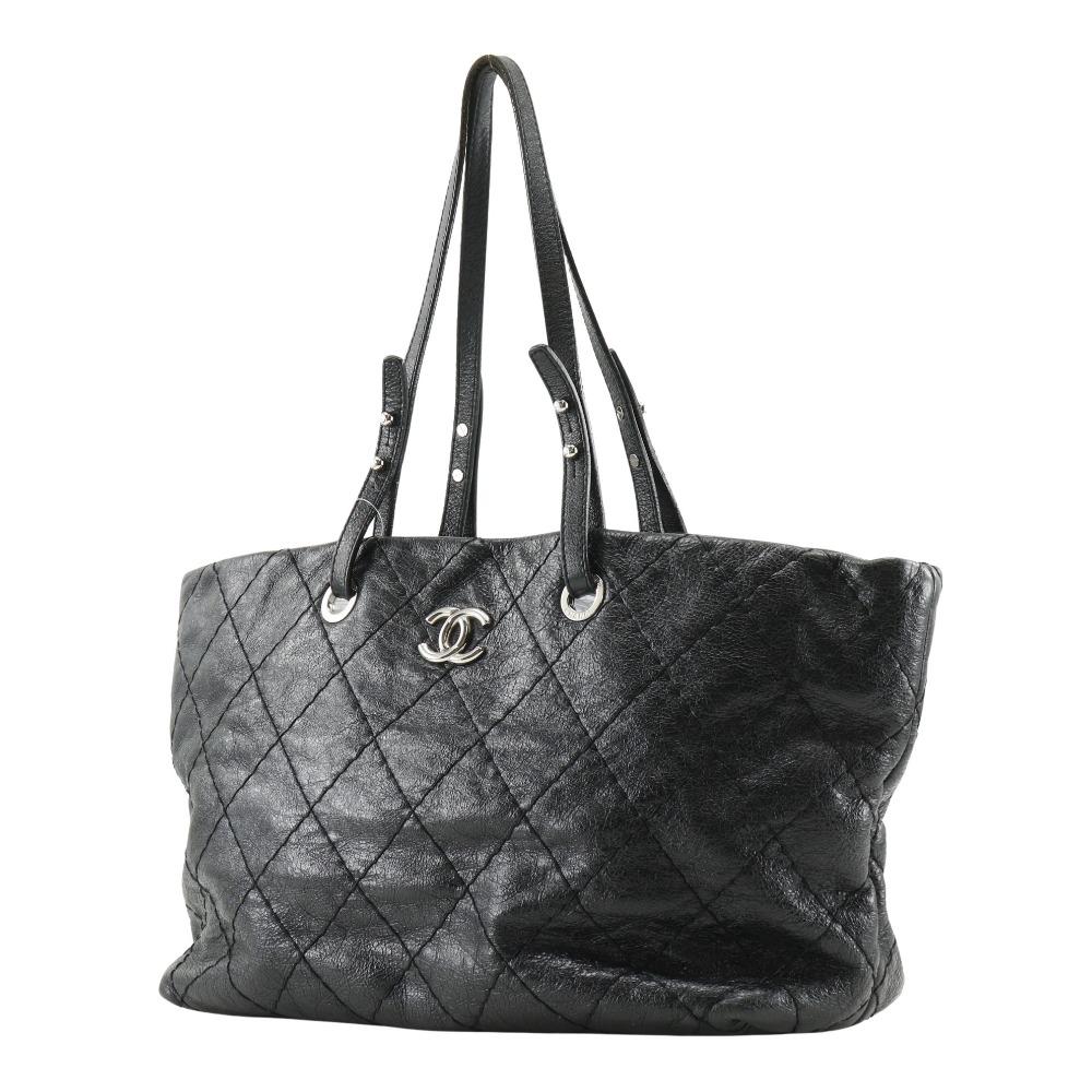 Chanel On the Load Tote Bag A48019 COCO Mark Black Leather Women Used
