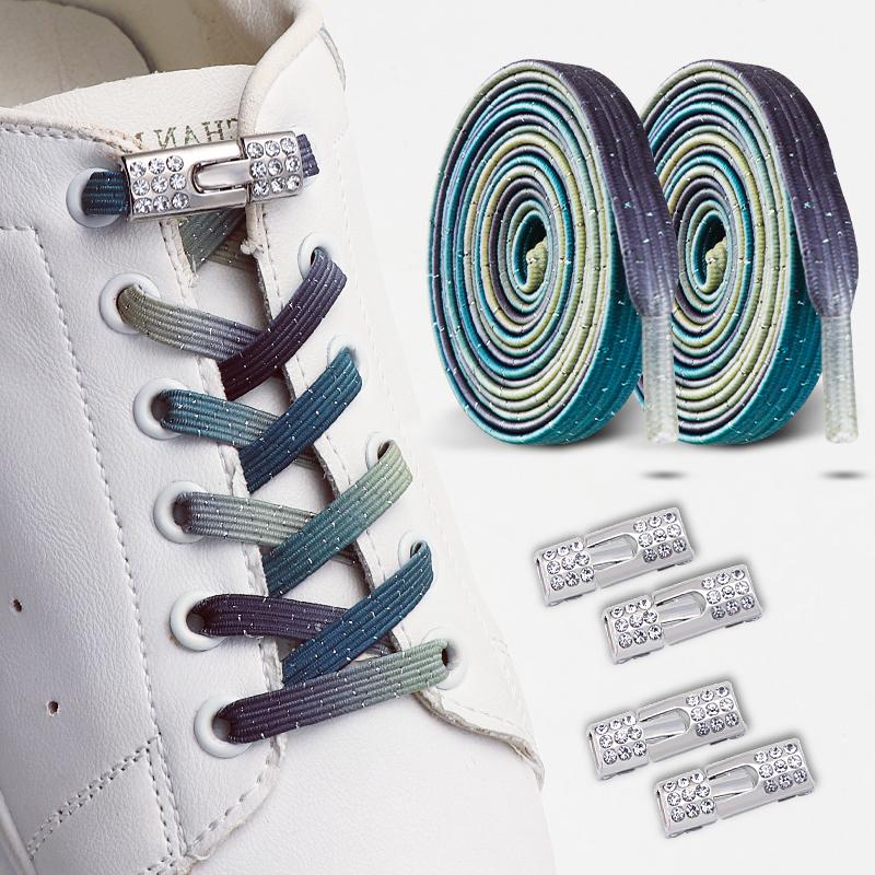 2 Paia di Lacci per Scarpe Elastici Glitterati - Lacci Elastici Colorati Senza Nodo - Accessorio per Scarpe con Fermagli a Croce Diamantati Bling per Indossarli Facilmente