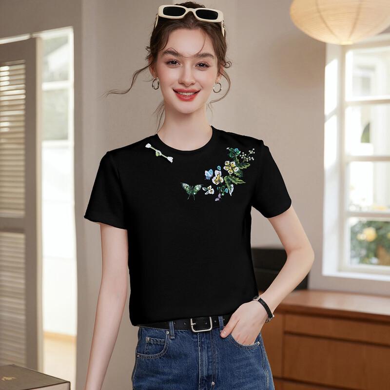 New Chinese Style Embroidered Round Neck T-Shirt