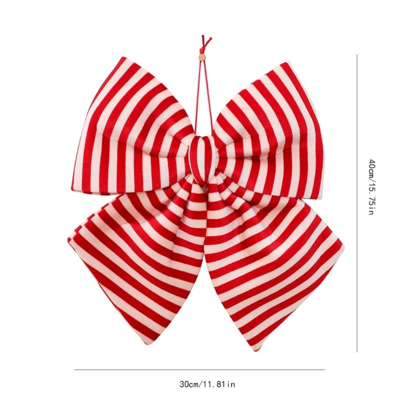 Snoepstokpatroon Kerststrik Ornament Zachte Stof Hangend Accent voor Boom, Krans, Cadeaupresentatie en Feestelijke Kamer