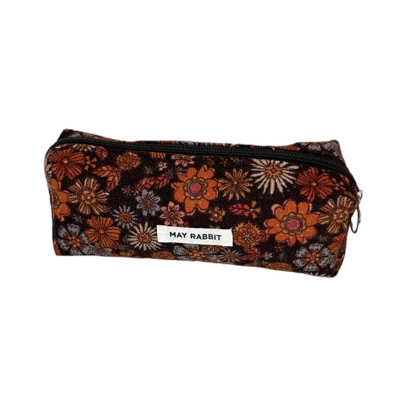Corduroy Pencil Pouch With Spacious Compartment Student Organizer Washable Cosmetic Bag For Daily Use