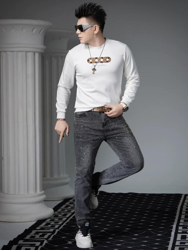 European Style Trendy Letter Print Sweatshirt for Men, Autumn 2025 New Long-Sleeve Crew Neck Casual Top