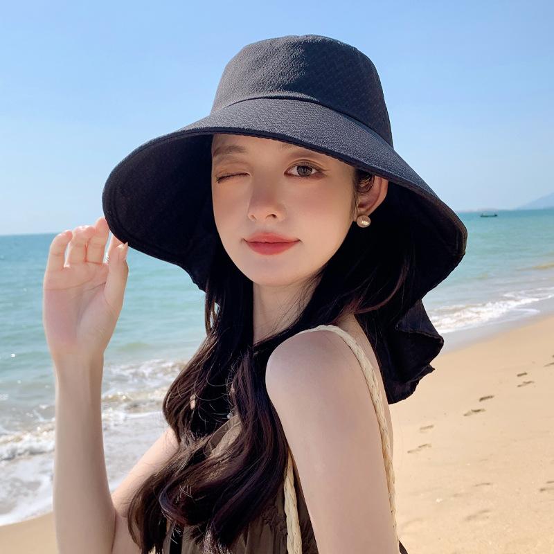 Summer new hat women's neck protection shawl hat sunshade sun protection hat bow bucket hat advanced sense