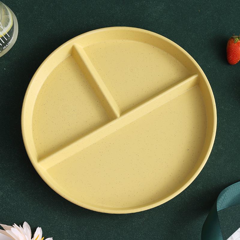 Wheat Straw Round Three Compartment Grid Plate for Home Dieting