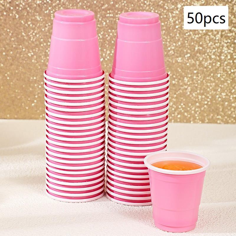 

50Pcs Disposable Plastic Party Cups - Durable Multi-Use Cups for Birthday Wedding Festival, Beer Soda Drink & Party Game Supplie рожевий