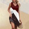 Women's Summer V-neck Casual Beach Vacation Style Striped Printed Sleeveless Patchwork Dresses