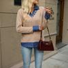 Women's Faux Two-Piece Denim Lapel Sweatshirt with Color Block and Button Front