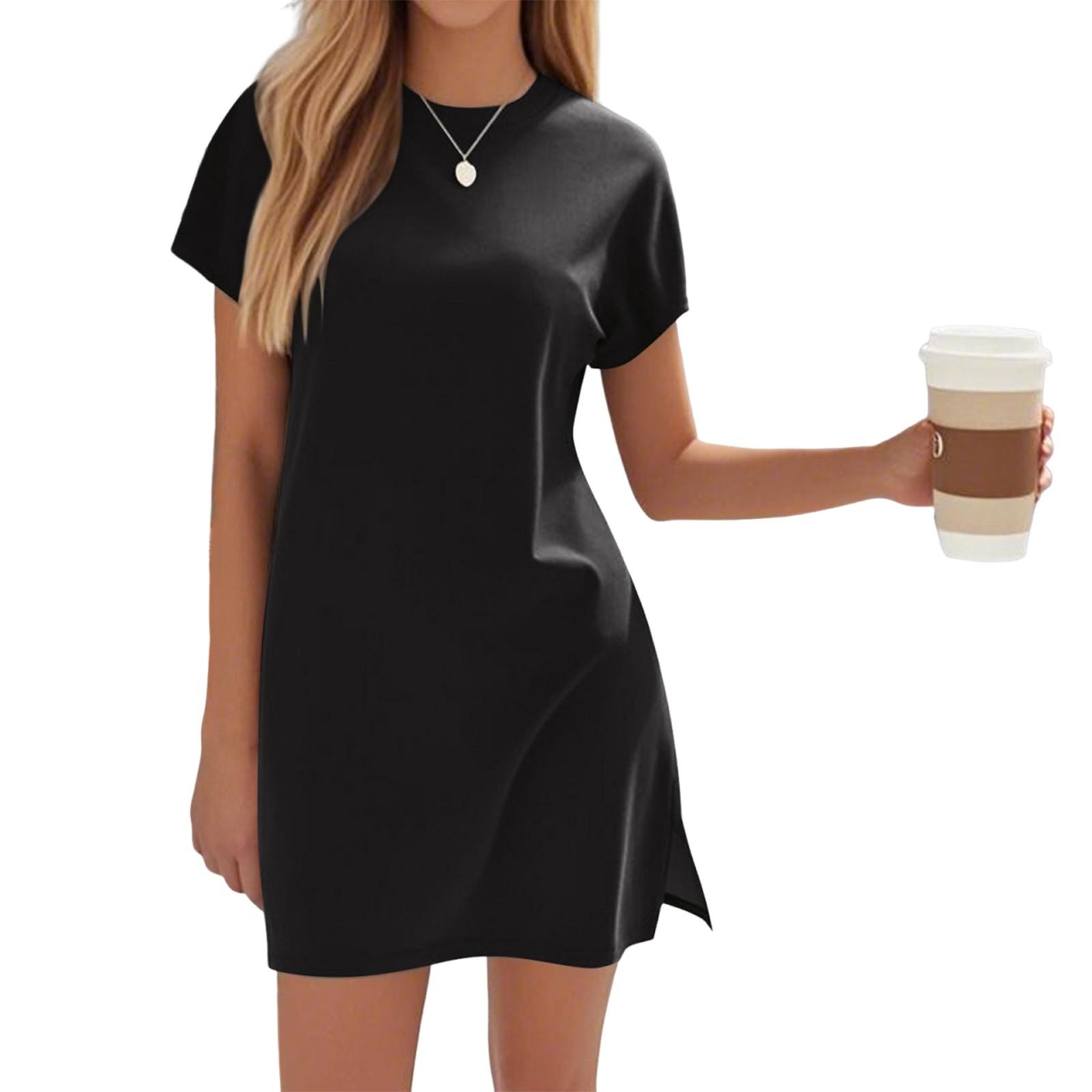 

Women s Coverups Short Sleeve T-Shirt Dress Casual Side Slit Loose Fit Knee Length Beach Dress M чорний