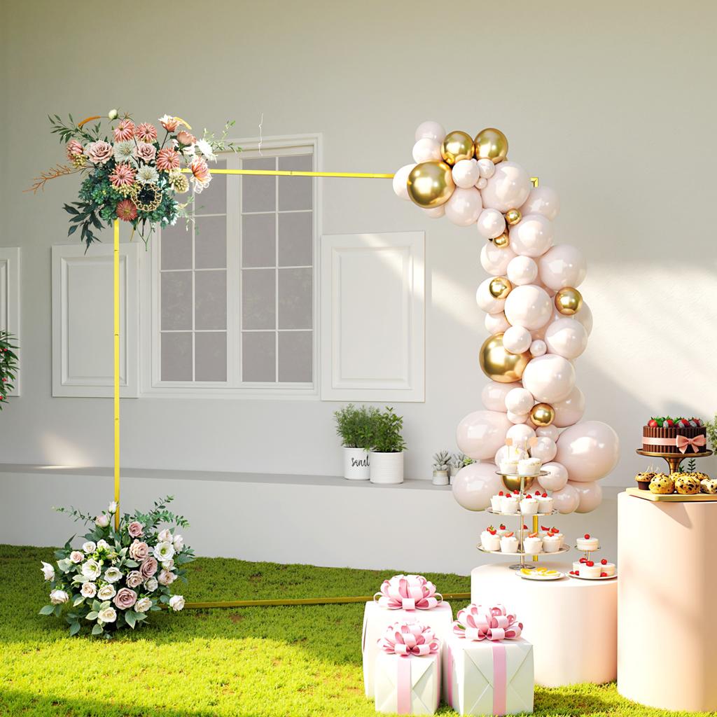 Wedding Arch Backdrop Stand, Square Metal Arch Frame with U-shaped Stakes, Gold Wedding Arch, 6.6 FT