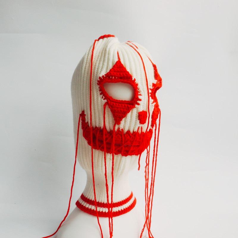Funny Grimace Hat Handknitted Wool Hood Bloody Clown Pullover Mask Stage Party Tricky Costume