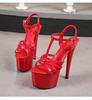 Damen Patentleder 17CM Super High Heel Sandalen Sexy Dünner Absatz Plateau Offene Zehenpartie Slip-On Mules Sommerschuhe LFD-181-41