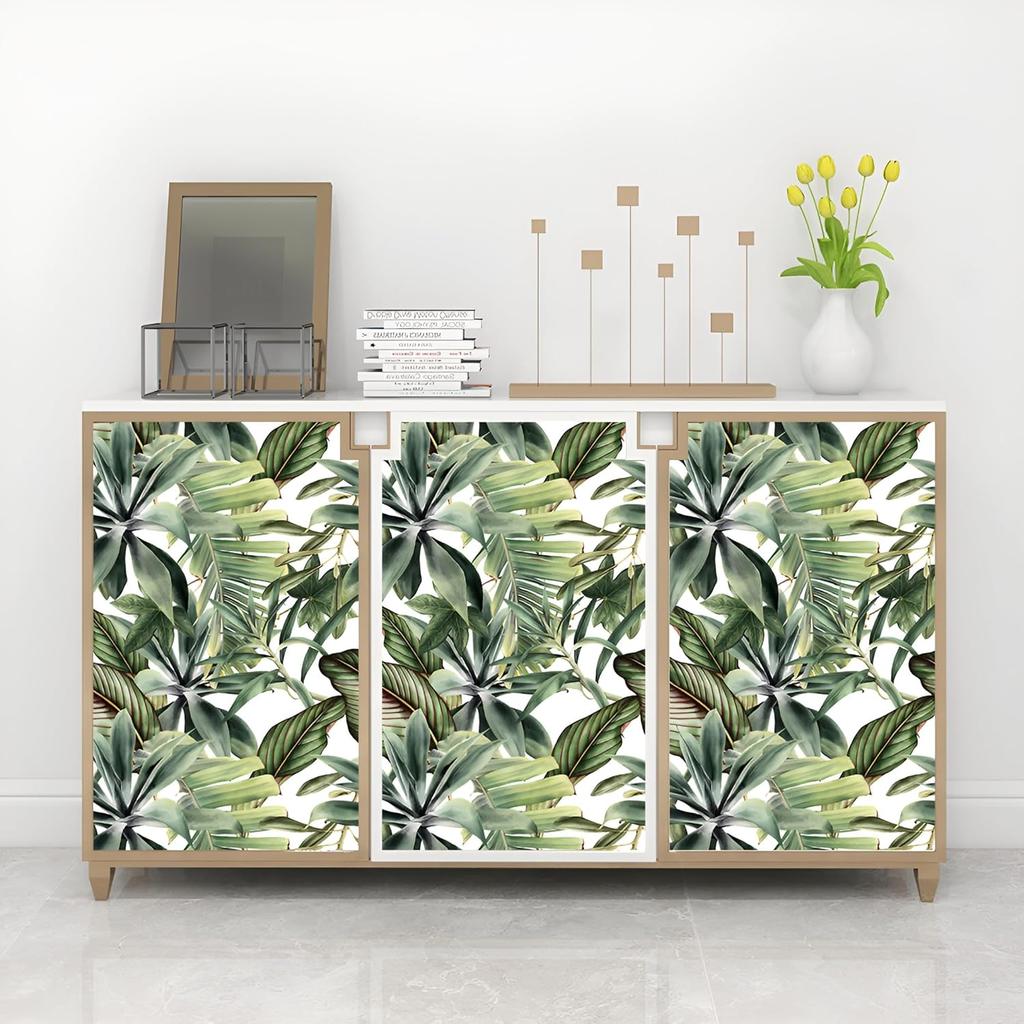 Modern Green Leaf Self Adhesive Wallpaper Peel and Stick Tropical Palm Leaf Contact Paper Removable Self Adhesive Wallpaper