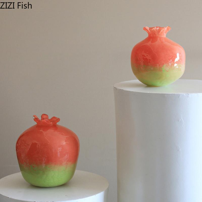 Gradient Color Pomegranate Glass Vase Plant Pots Table Decoration Flowers Arrangement Pomegranate Vase Room Aesthetic Decor