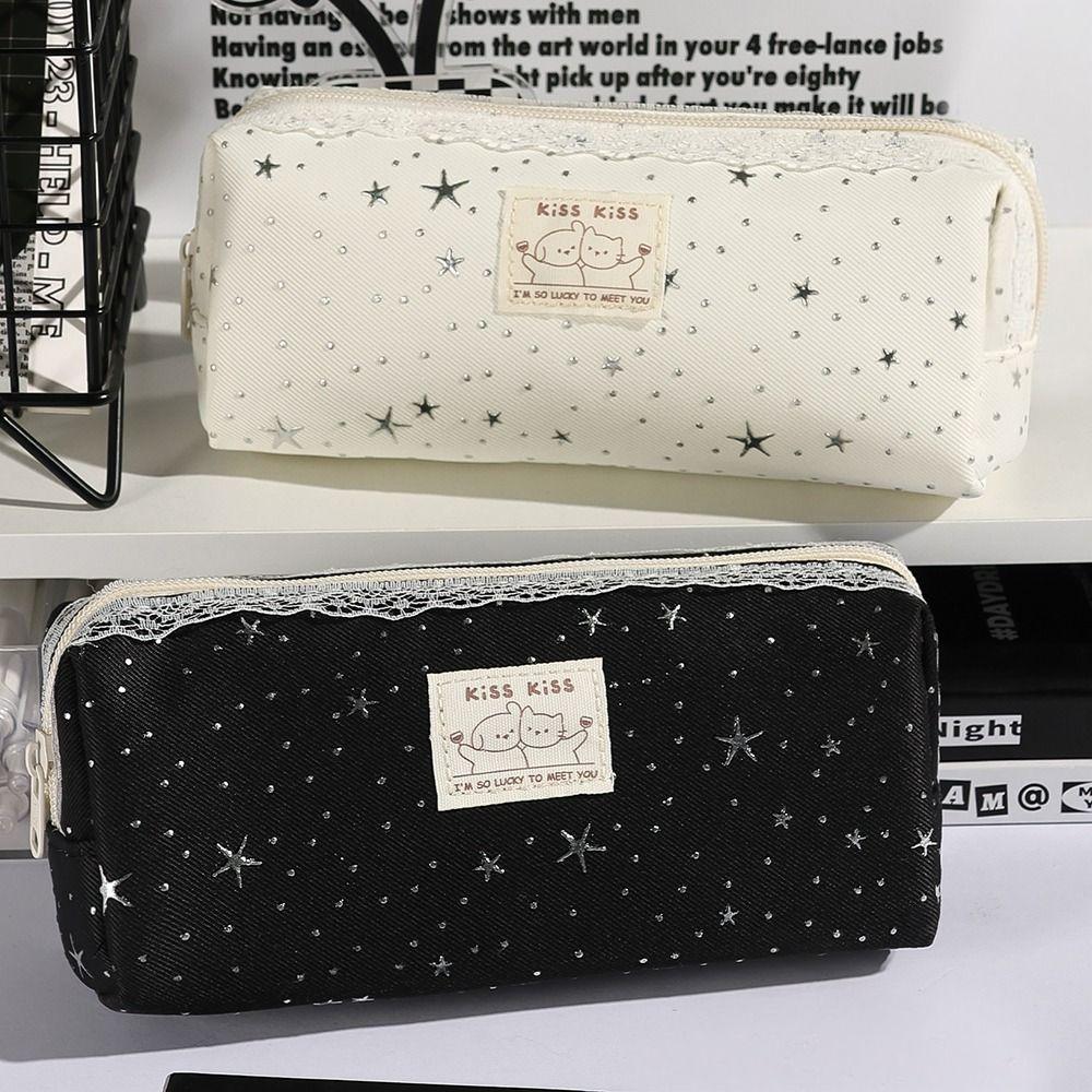 Star Print Pen Bag Lace Stationery Bag Multi-functional Pencil Case Students