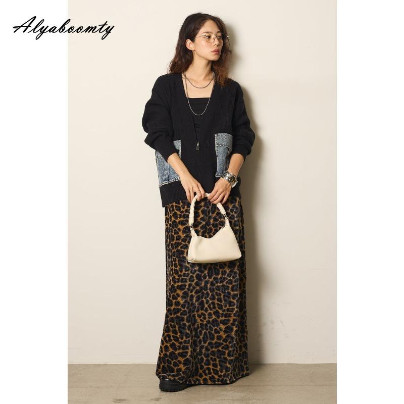 

Корейская мода Осень Зима Женский кардиган V-образный вырез Черный Серый Абрикосовый Вязаный верхняя одежда Повседневный Свободный Дамский Джинсовый пэчворк Стильное пальто One Size чёрный