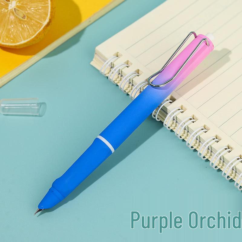 Refillable Ergonomic Fountain Pen for Students - Transparent Colored Plastic Design