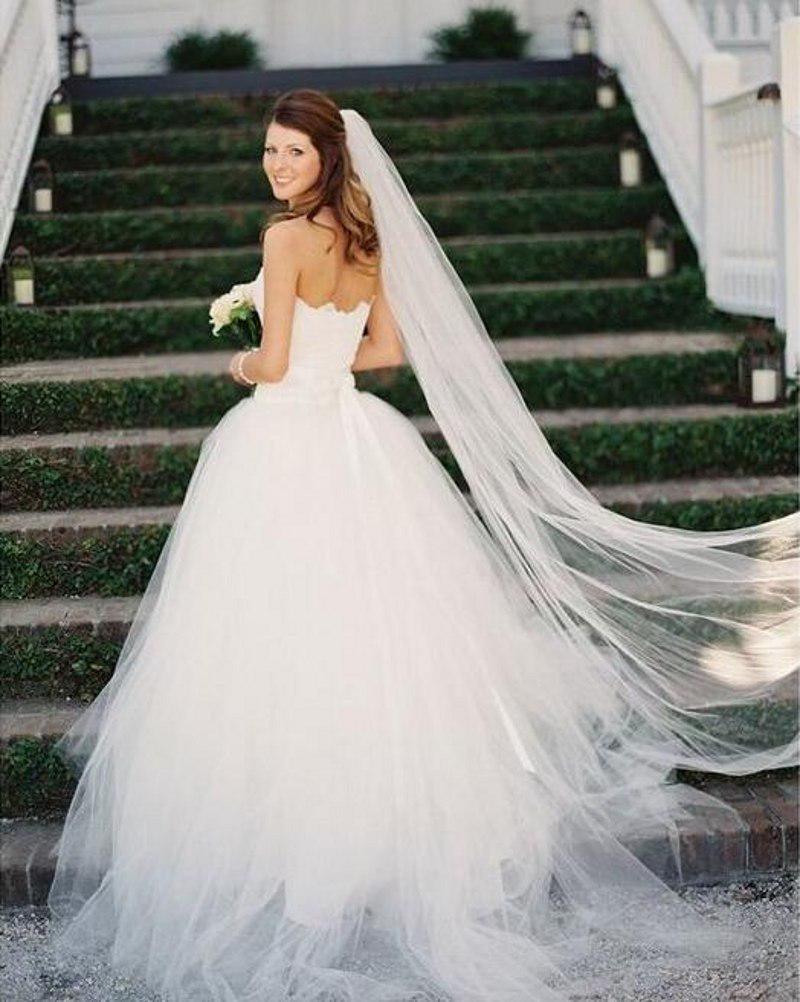 Elegant Single Layer Long Train Wedding Veil with Iron Comb