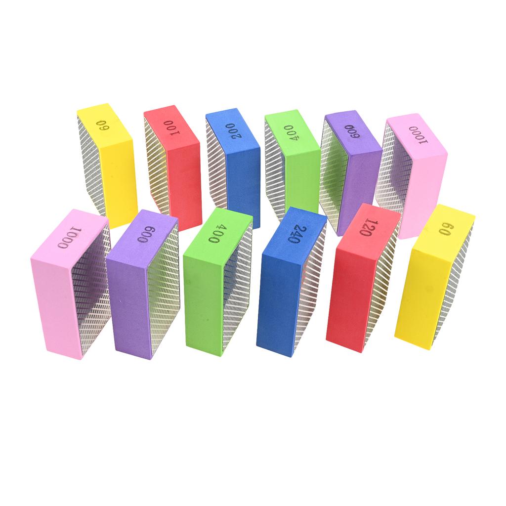 6pcs/set Diamond Sponge Hand Polishing Pads 60-1000 Grit Abrasive Grinding Block Pad Wet Dry Sanding Block for Glass Tile Marble