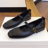 Fashion Comfortable Soft Leather Shallow Mary Jane Shoes Women Fashion Round Toe Metal Buckle Designer Shoes Retro Flat Casual Shoes