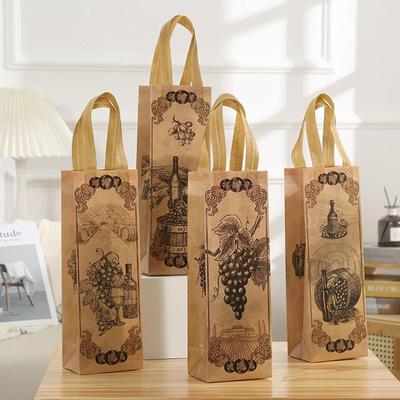 Wine Bottle Bags Gift Wrapping Bags Vintage Style Champagne Pouch Non Woven Packaging Bags for Sweets Party Favor