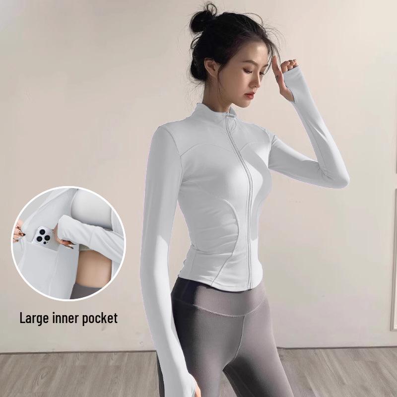 Women's Quick-Dry Long Sleeve Yoga Jacket with Sun Protection - Fitness & Running Zipper Top for Spring/Summer