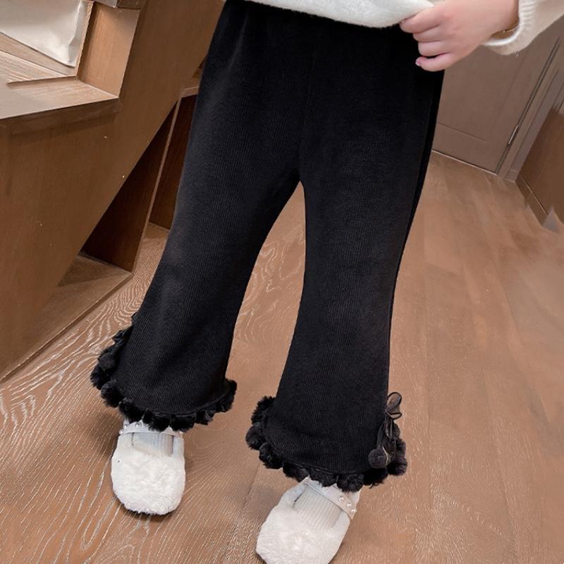 

Вельветовые брюки для девочек, модные повседневные брюки с бантом, универсальные прямые брюки-трубы с микро-завязками, детская одежда, осень-зима 140 чёрный