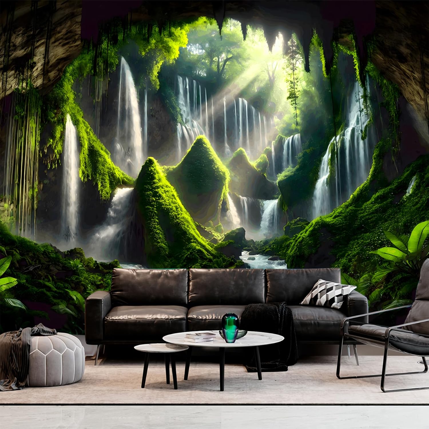 BSFHH Nature Tapestry Forest Tree Sea Cave Wall Hanging, Stream Through Rainforest Landscape Wall Art Tapestry for Bedroom Living room (Library) Cave