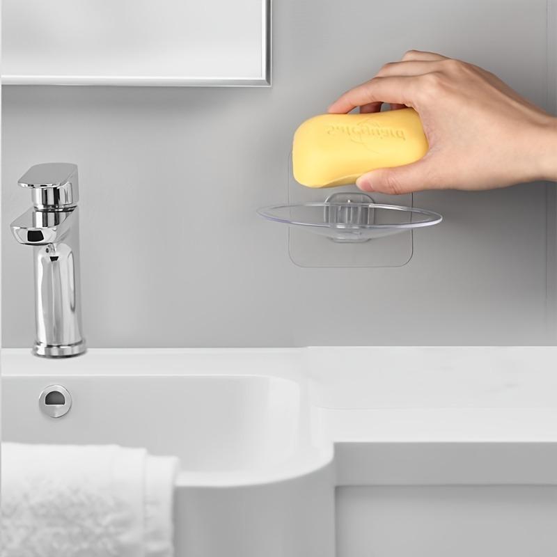 1/2 Pack Transparent Punch-Free Wall Soap Holder Draining Soap Tray Practical Bathroom Kitchen Gadget
