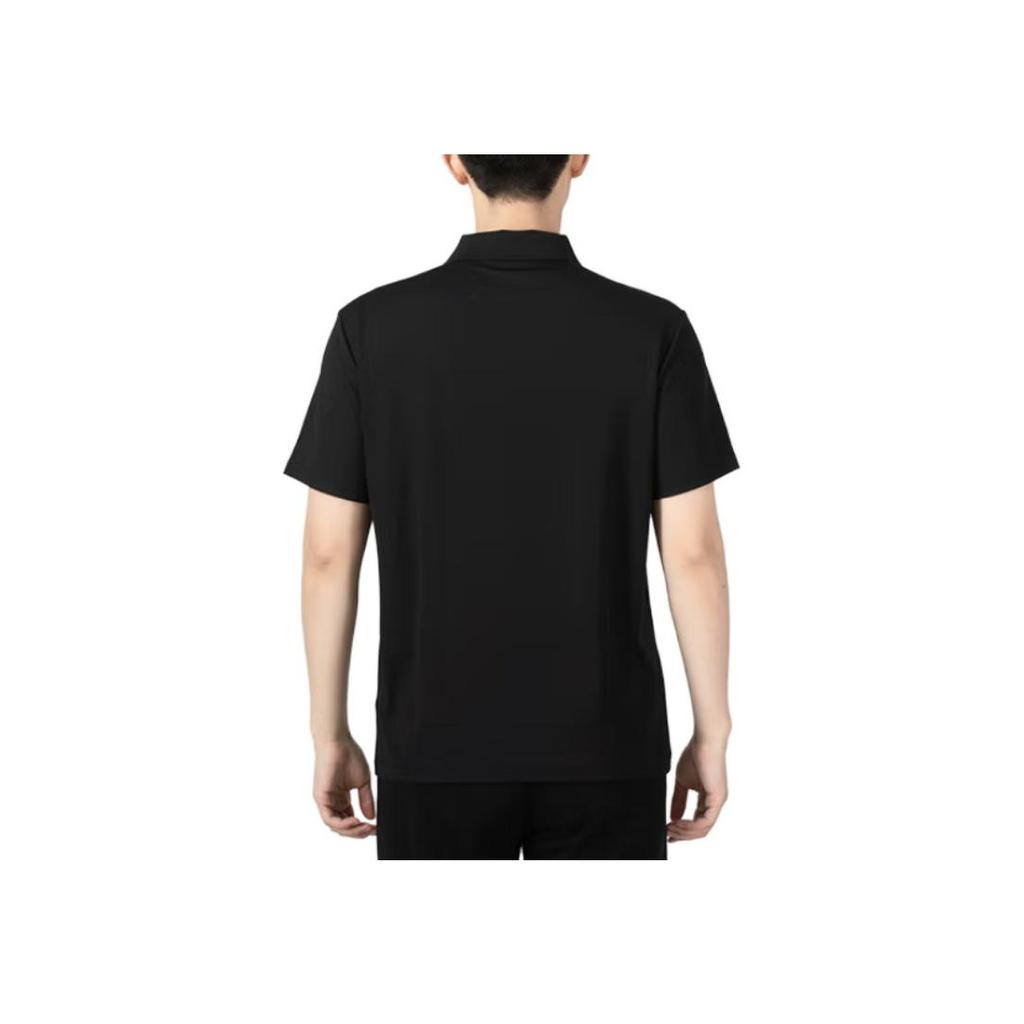 Skechers Solid Color Letter Print Short Sleeve Polo Shirt Men Tops Black P122M053-0018