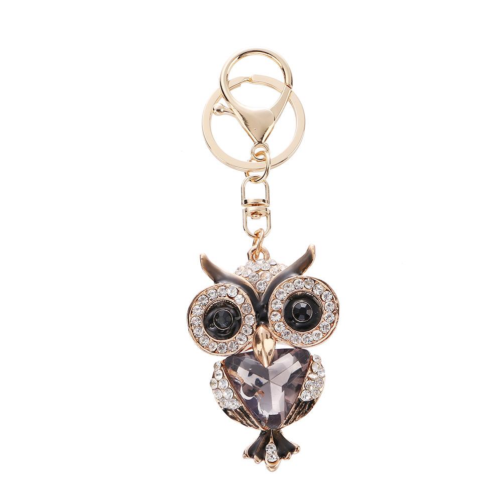 Decorative Keychain with Rhinestones, Hollowed-out Owl Keychain, Backpack Pendant, Fashionable Style, Animal Motif