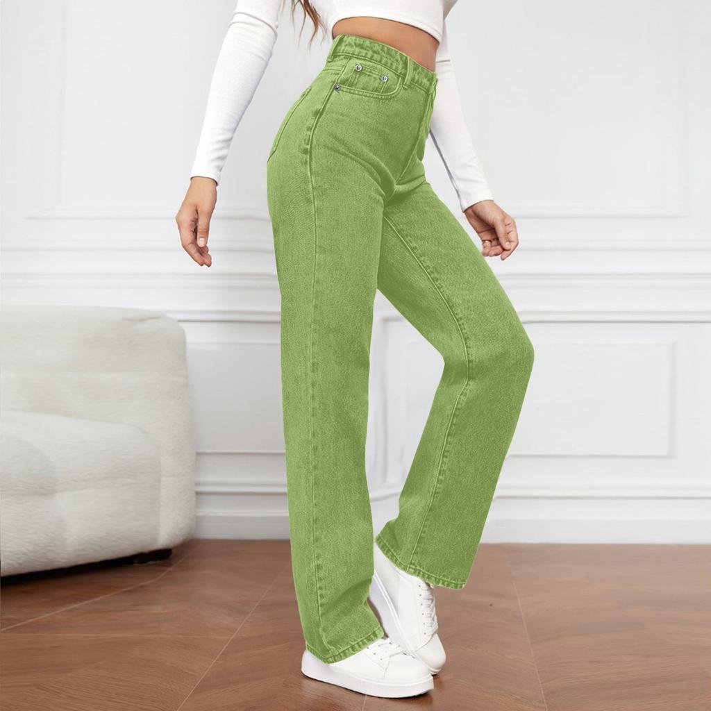 Dámské seprané dámské džíny s vysokým pasem Módní všestranné kalhoty s rovnými nohavicemi
