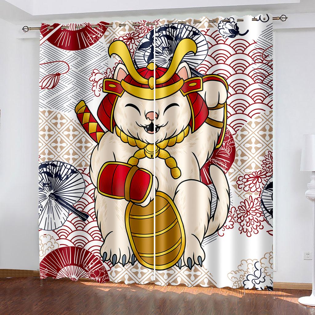 3D Animal Cat Series Shading Curtains 2 Pieces of Living Room Bedroom Home Decoration Hook Perforation