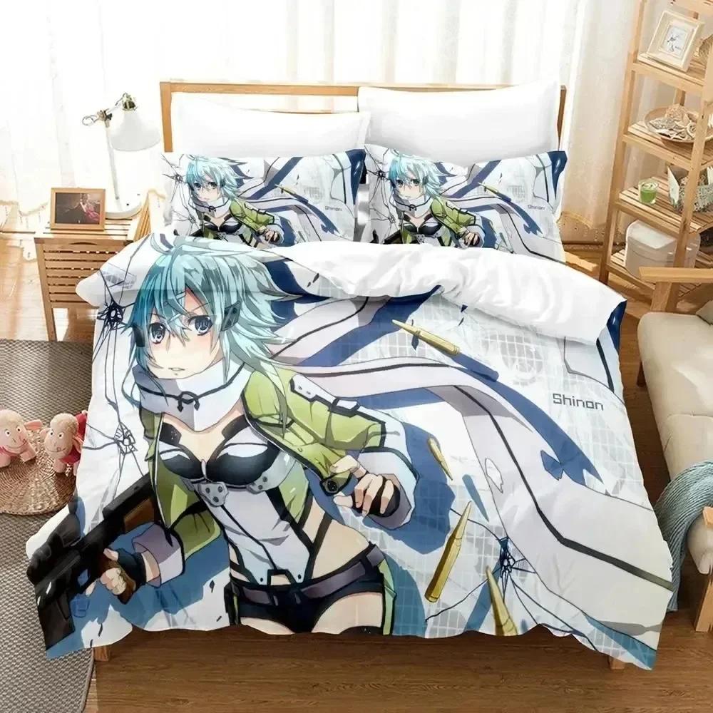Luxury New 3D Print Anime Asada Shino Sword Art Online Bedding Set Duvet Cover Bed Set Quilt Cover Pillowcase Queen Boys Adult