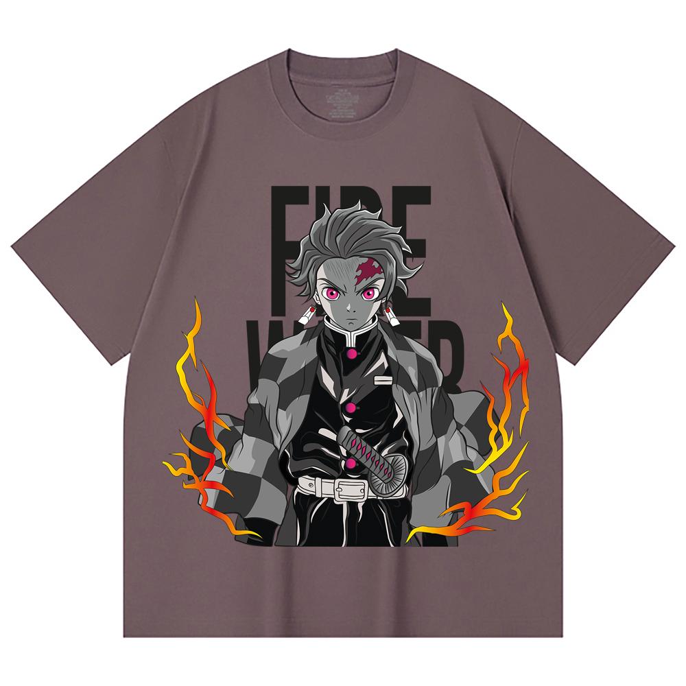 230 Gsm 100% Cotton Demon Slayer V116 Tanjiro Print Unisex Heavy Cotton T Shirt