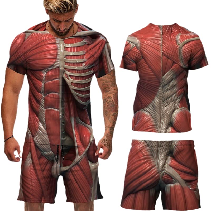 Human Body Muscle 3D Print T-Shirts Shorts Sets Men's Tracksuits Oversized Short Sleeve T Shirt Pants Set Man Suits Clothing