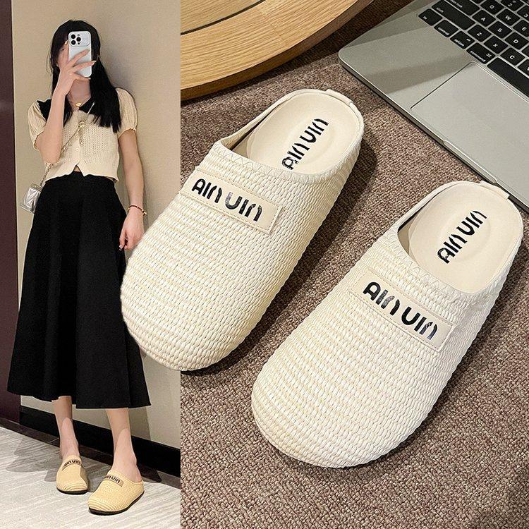 [Youshilai] 2025 Frühling und Sommer neue lässige vielseitige Damen-Slipper gewebt atmungsaktiv Zehenkappe Halbpantoletten Damen Big Head Schuhe