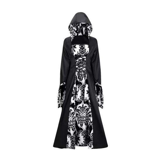 Dámské Cosplay šaty Tmavý styl Halloween Party Kostým Šněrovací popruh S kapucí Květinový potisk Barevně ladící Dlouhé rohové rukávy Výkonnostní šaty