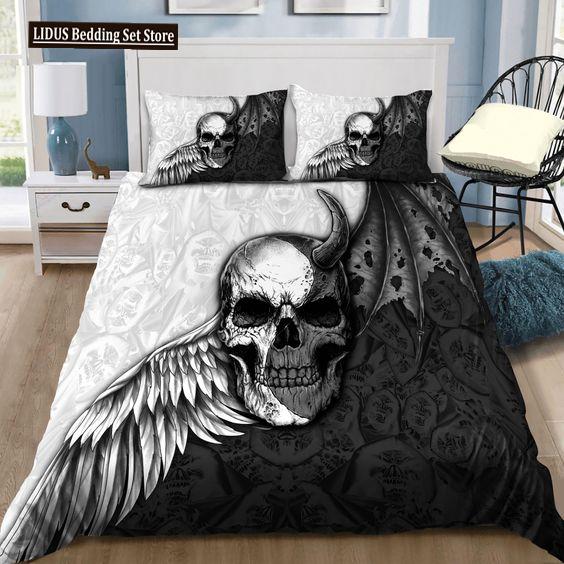 Skull Chevalier Duvet Cover Set King Size Horror Skeleton Bedding Set Day Of The Death Comforter Cover 2/3pcs For Boys Men Gifts