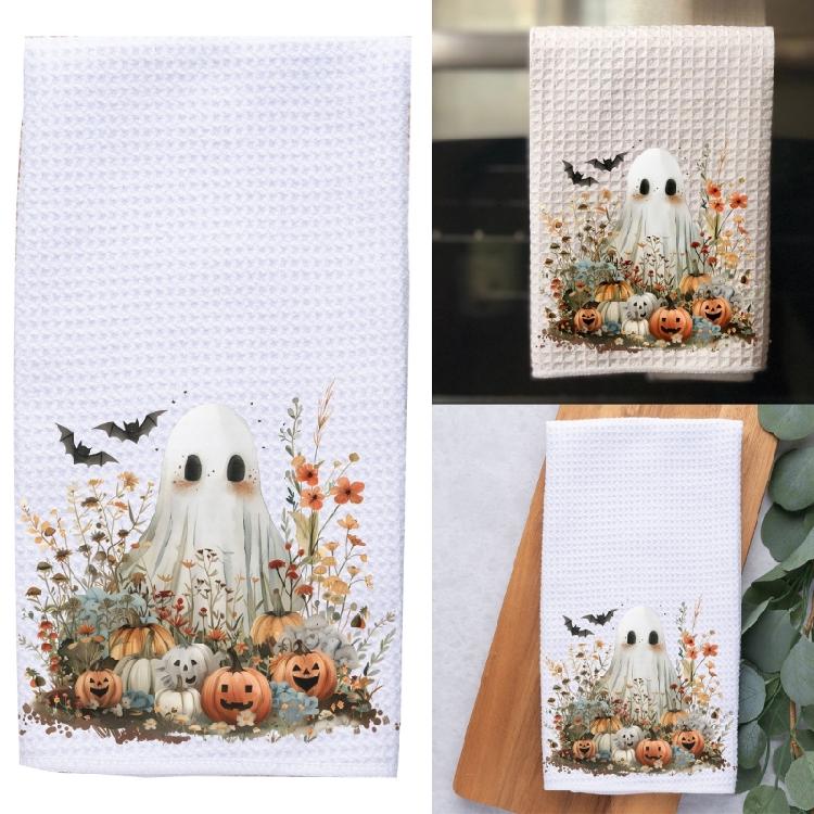 Pevná Halloweenská Kuchyňská Utěrka Kostkovaná Textura Bavlněná Směs Tkaniny Absorpční Utěrka na Nádobí pro Sváteční Akcent