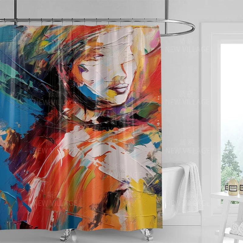 Abstrakcyjna Zasłona Prysznicowa z Graffiti Można Prać w Pralce Odporna na Wycieranie Nordycka Dekoracyjna Zasłona Prysznicowa do Rodzinnej Łazienki 180x200