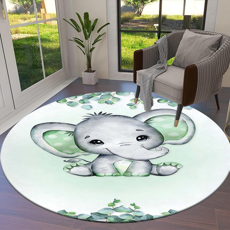 1PC Elephant Non-Slip Floor Round carpet, Office, family, bedroom, Large Area Rug Indoor Rugs, Durable PolyesterH0320