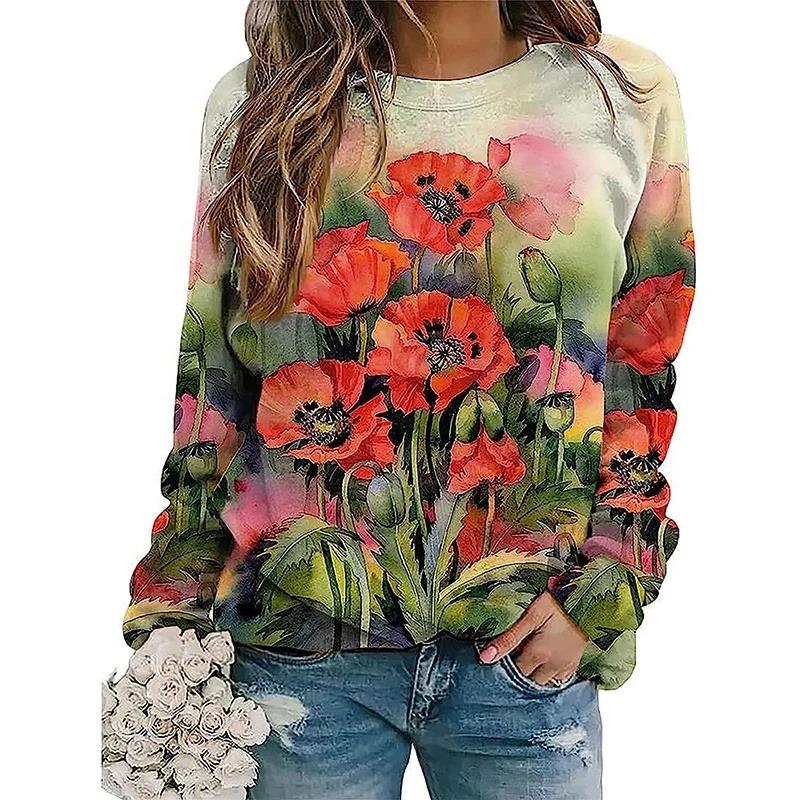 Harajuku New 3D Printing Floral Sweatshirts For Women Fashion Streetwear Pullovers Girls Funny Flowers Graphic Clothing Pullover