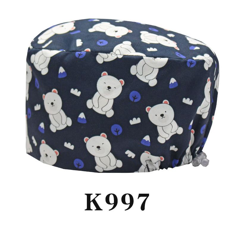 Cartoon Printed Nursing Caps Men Women Medical Hats Adjustable Long Hair Pet Dental Clinic Doctors Scrub Hat