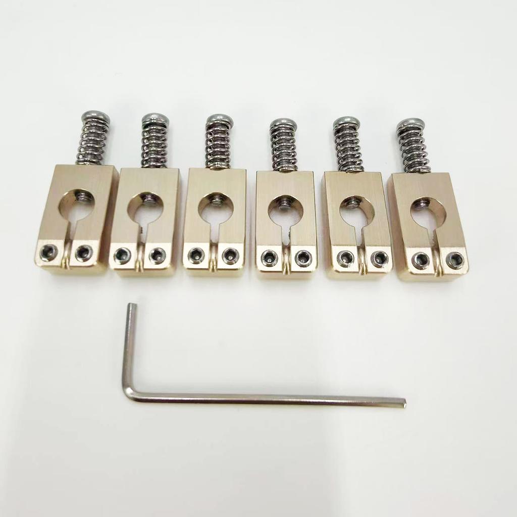 6-piece Set of Round-hole Bridge Natural Brass and Natural Stainless Steel Electric Guitar Bridges String Guide Bridge