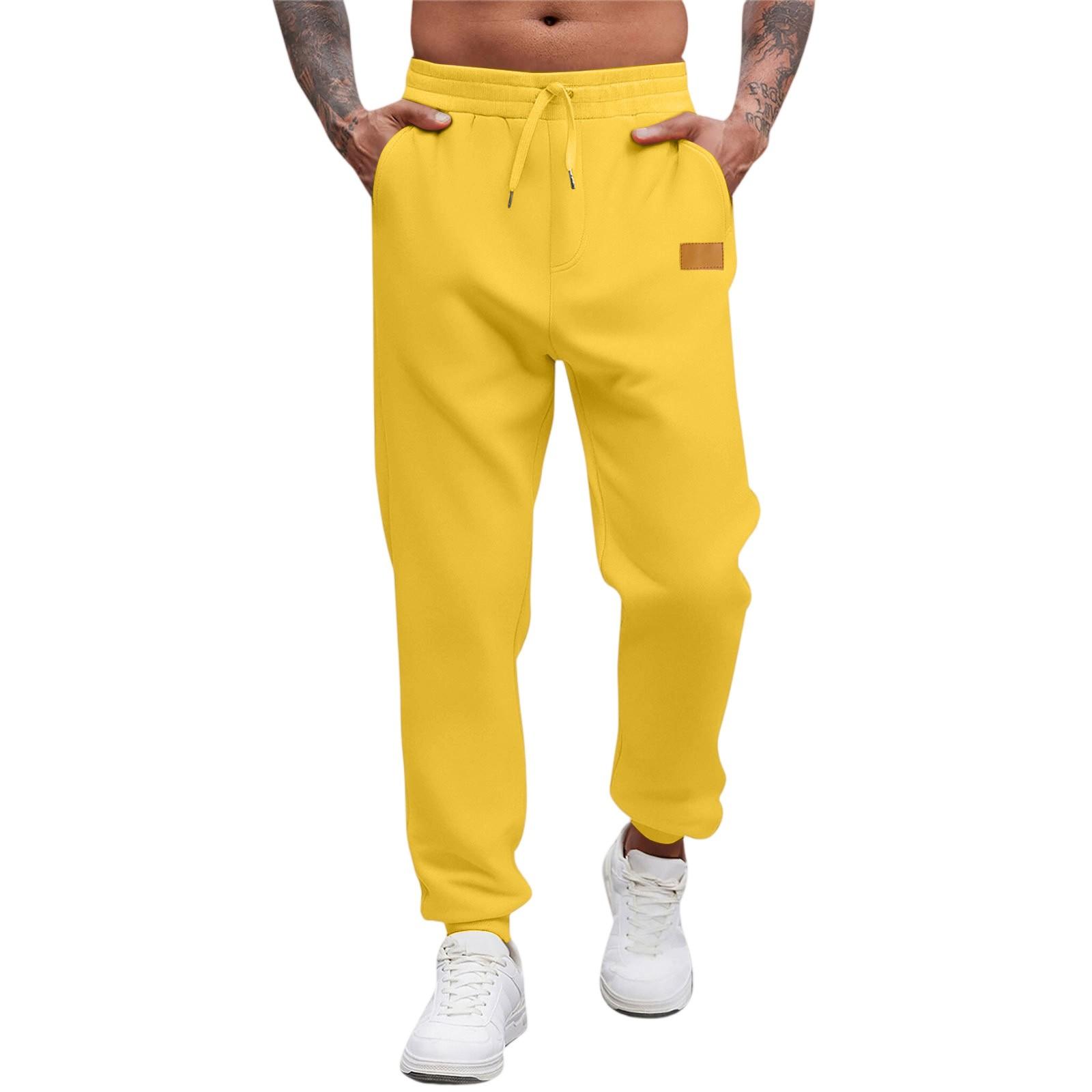 Men s Multi-color Sports Pants, Men s Spring Casual Loose Leg Tied Long Pants XL жёлтый