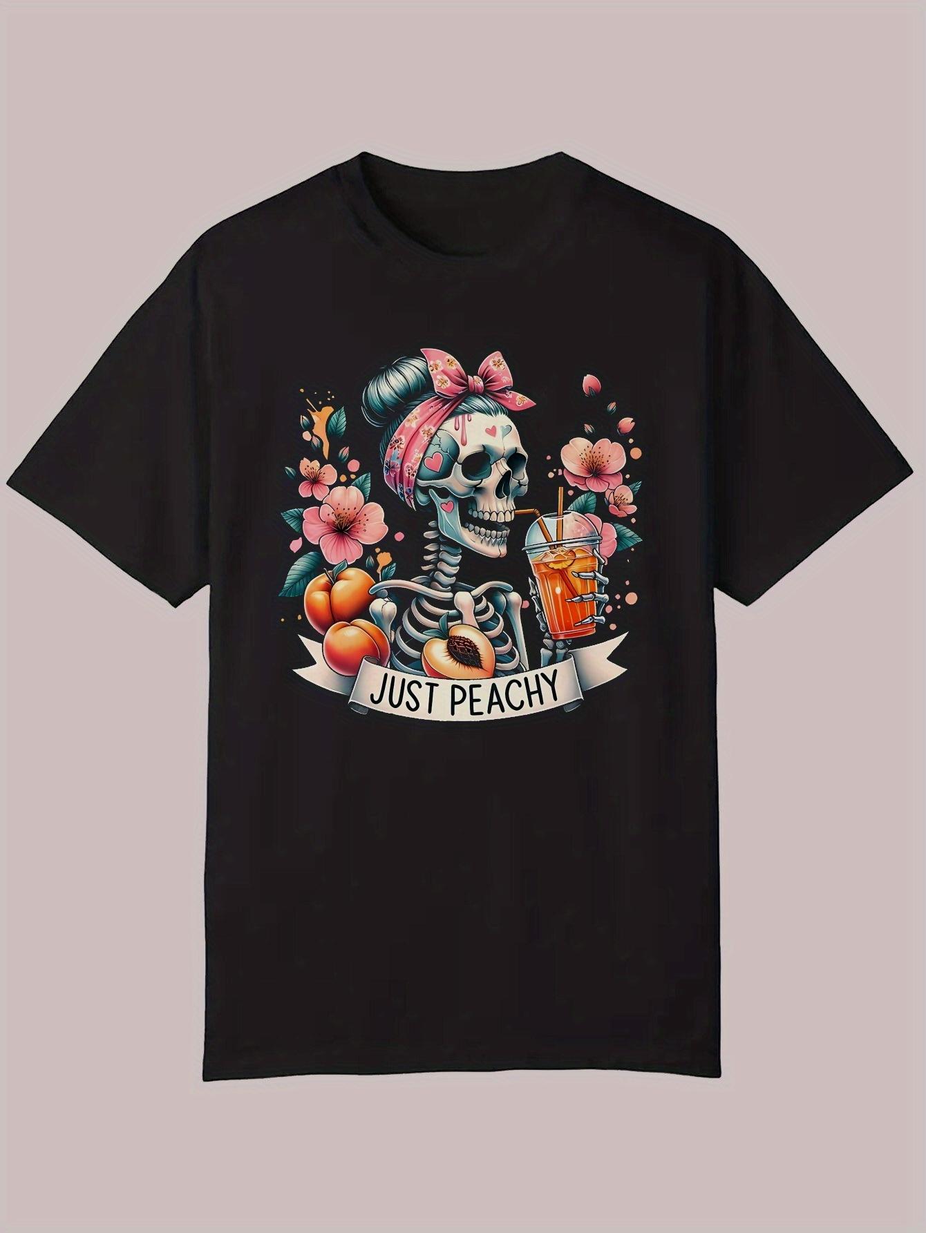Casual Crew Neck T-shirt with Vibrant Skeleton Graphic XXL