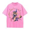 Harajuku Anime YuGiOh Tshirt Summer Short Sleeve Tee Shirt Dark Magician Girl Vintage Washed Cotton Tops Men Women Clothing