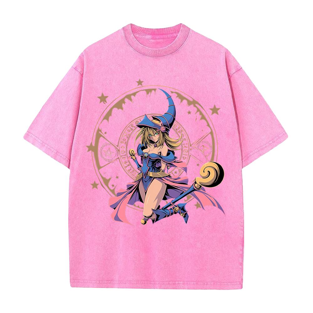 Harajuku Anime YuGiOh Tshirt Summer Short Sleeve Tee Shirt Dark Magician Girl Vintage Washed Cotton Tops Men Women Clothing