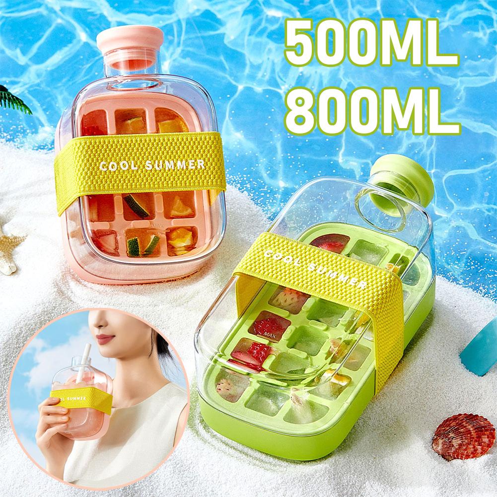 500/800ml Ice Cube Bottle Zero-contact Pressing Mould Ice-maker Silicone Freezer Ice Trays Water Bottle Ice Cube Maker
