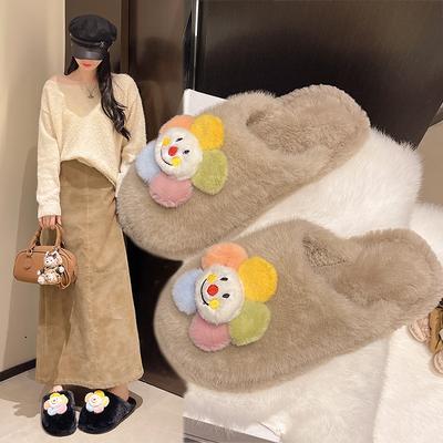 2025 New Autumn Thick-soled Cotton Slippers Two-color Bottom Girls Fluffy Slippers Fashion Versatile Home Cotton Slippers Women